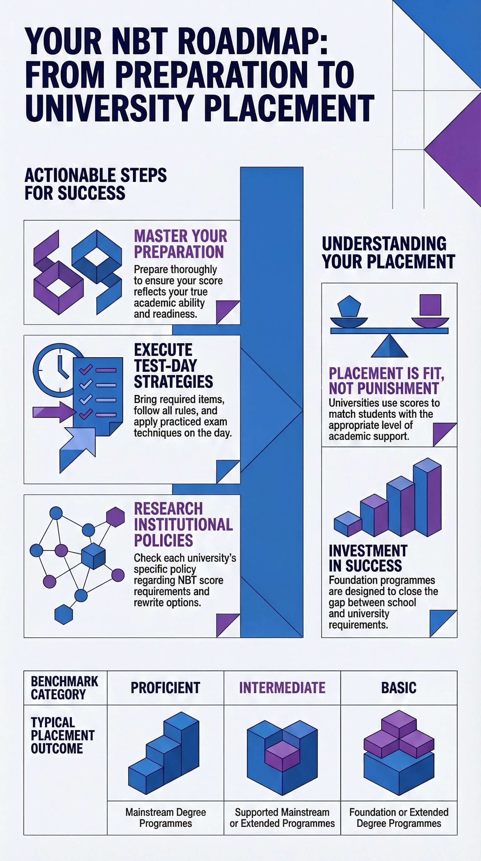 How Universities Use Your NBT Score: Admission, Placement & Support — infographic summary