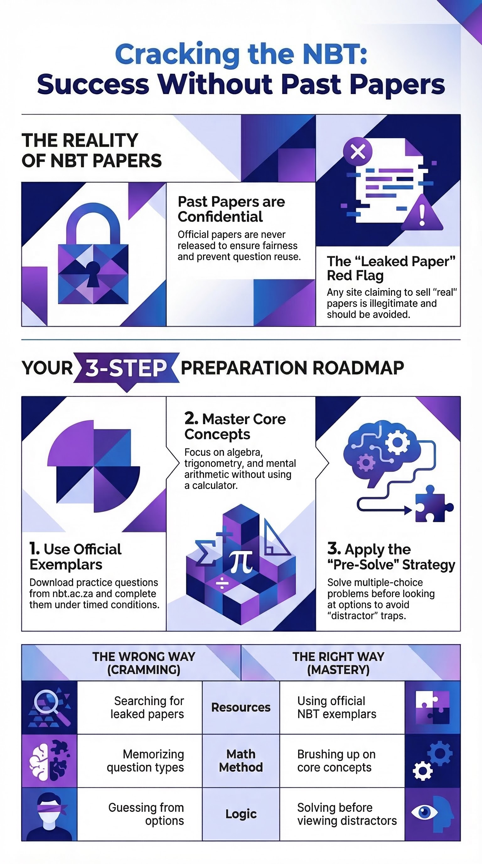 Why There Are No NBT Past Papers (And What to Use Instead) — infographic summary