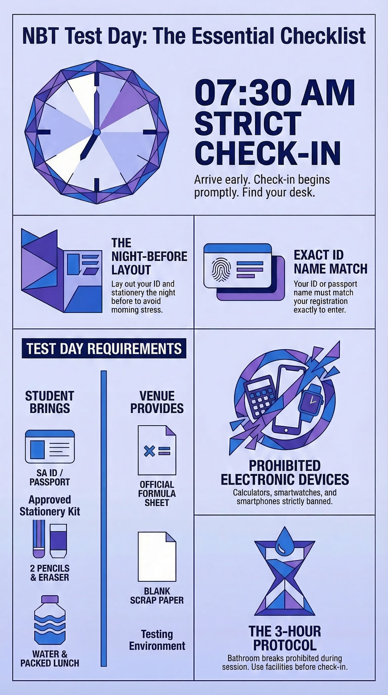 What to Bring on NBT Test Day (And What to Leave at Home) — infographic summary